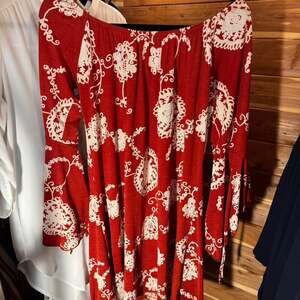 2B Together Red Boho Bell Sleeve Blouse, Off the Shoulder Festival Top - Size M